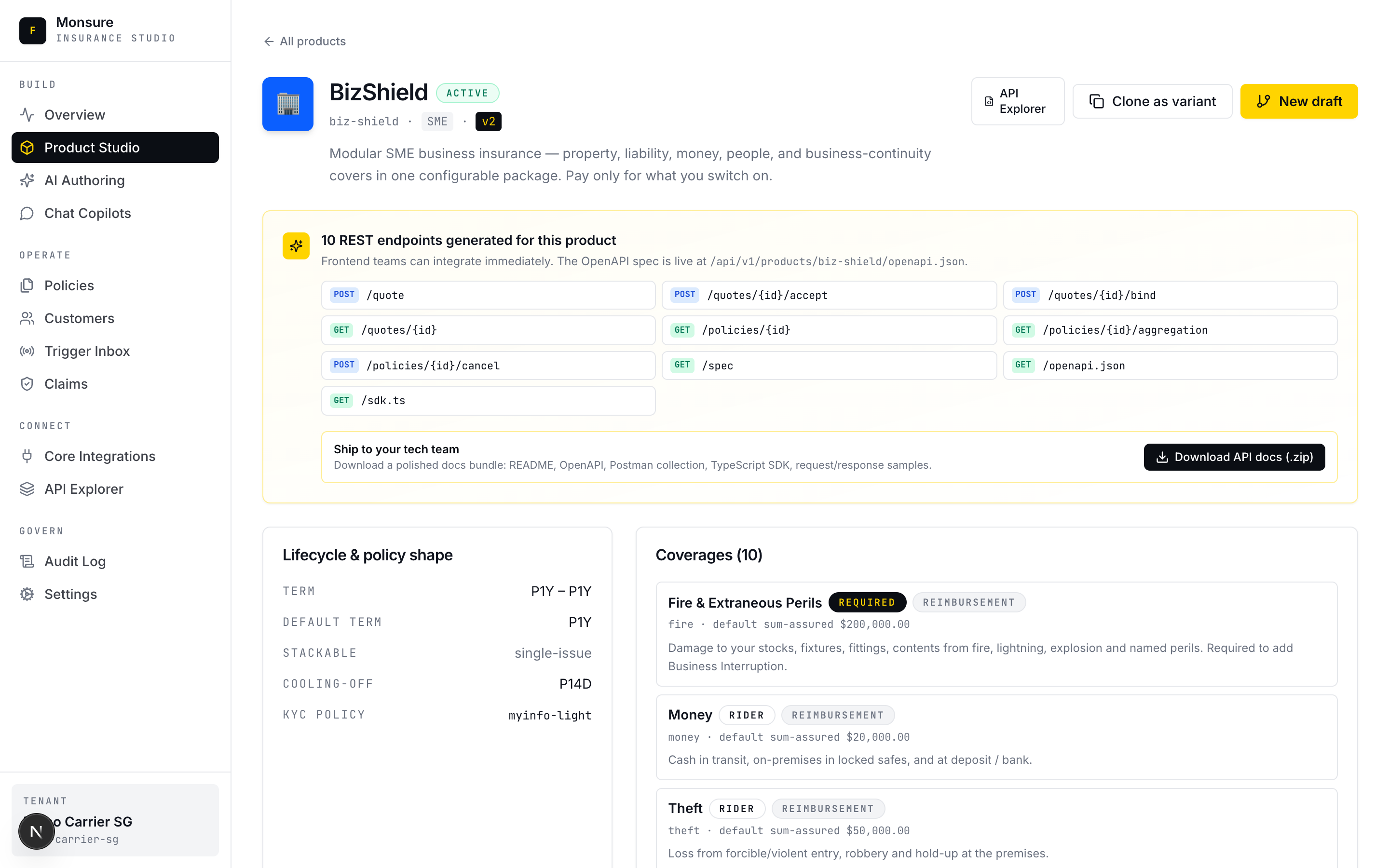 Product page with auto-generated endpoints